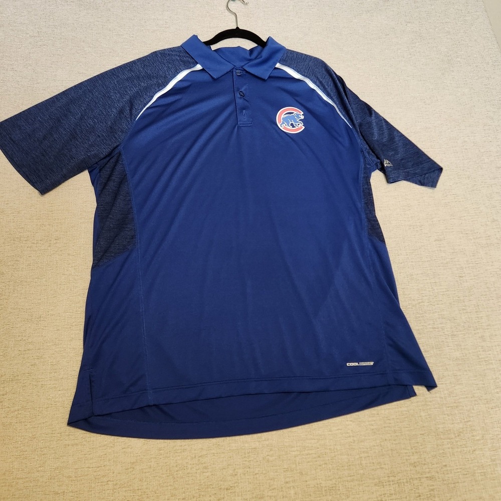 Majestic Chicago Cubs Polo Mens 2XL Blue MLB Cool Base Walking Bear Logo Shirt